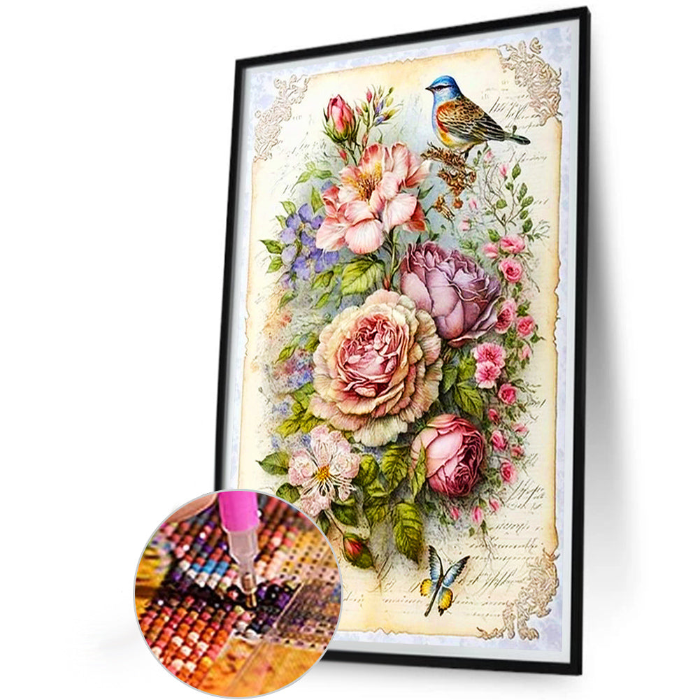 Bird On Flower Cluster - Full Round Drill Diamond Painting 40*60CM