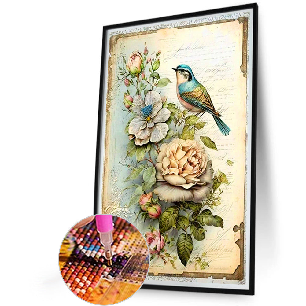 Bird On Flower - Full Round Drill Diamond Painting 40*60CM