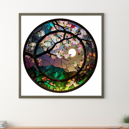 Round Plate Glass Painting Flower Moon - Full Round Drill Diamond Painting 30*30CM