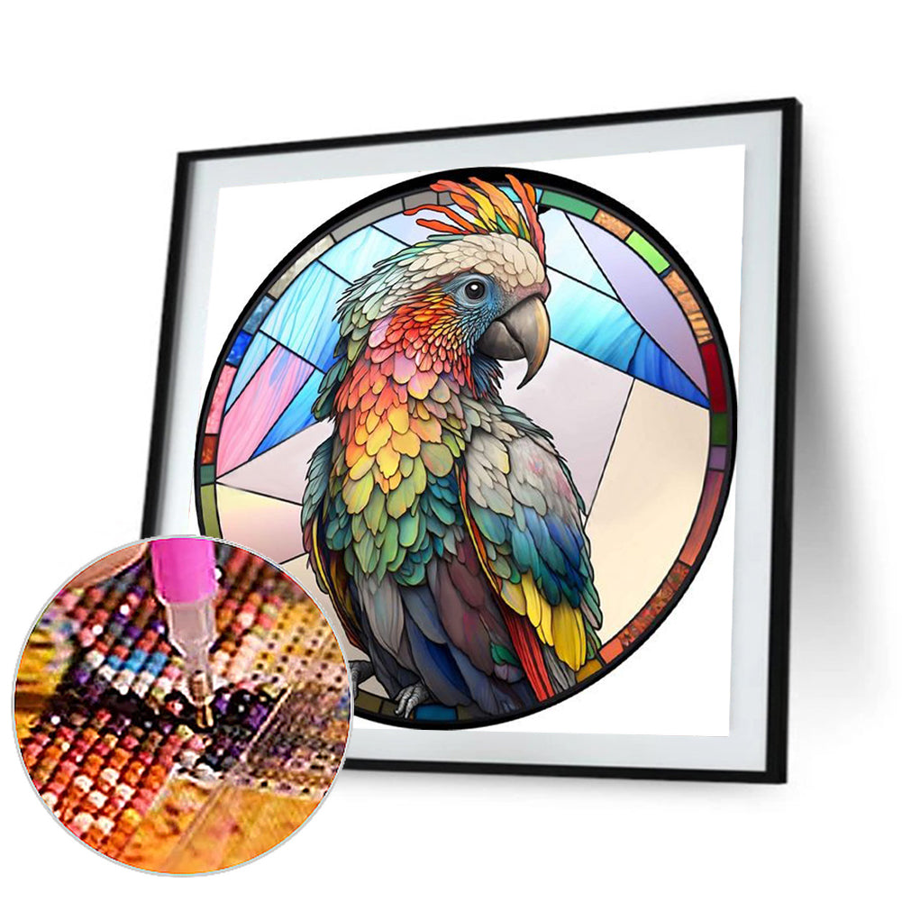 Round Plate Glass Painting Parrot - Full Round Drill Diamond Painting 30*30CM