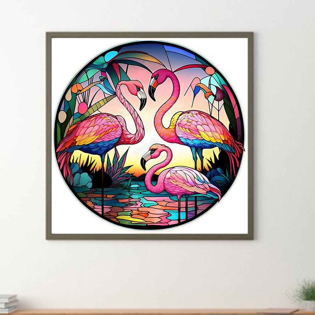 Round Plate Glass Painting Flamingo - Full Round Drill Diamond Painting 30*30CM