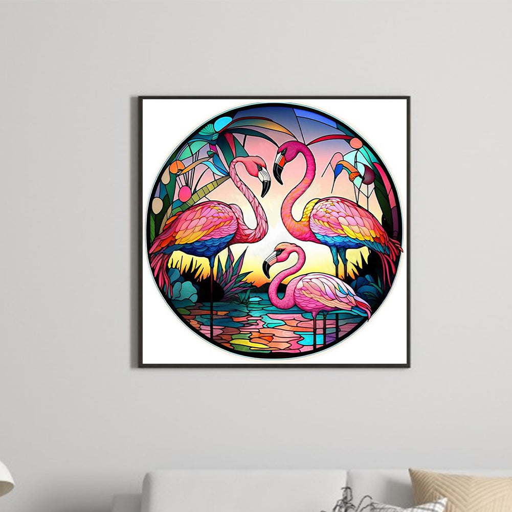 Round Plate Glass Painting Flamingo - Full Round Drill Diamond Painting 30*30CM