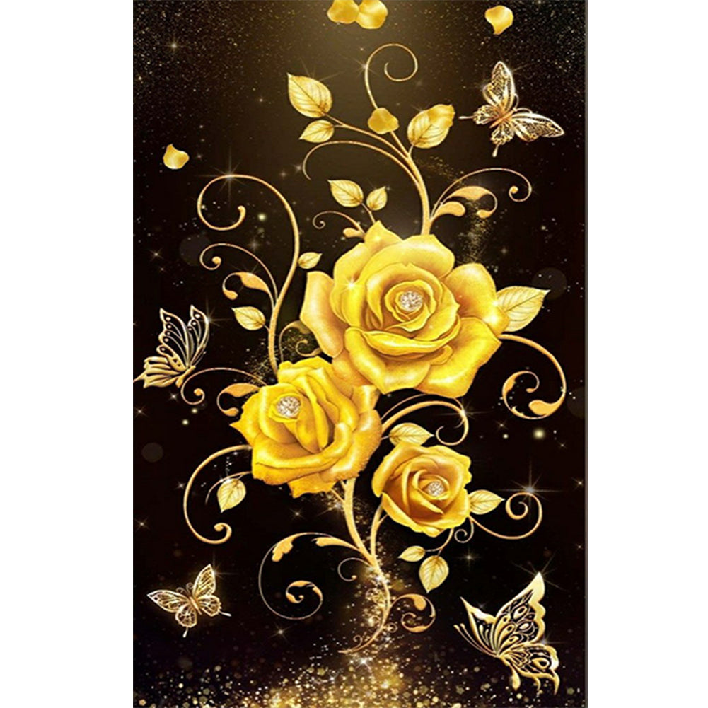 Golden Romantic Rose - Full Round Drill Diamond Painting 40*60CM