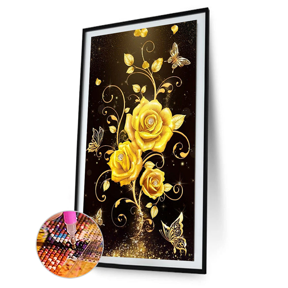 Golden Romantic Rose - Full Round Drill Diamond Painting 40*60CM