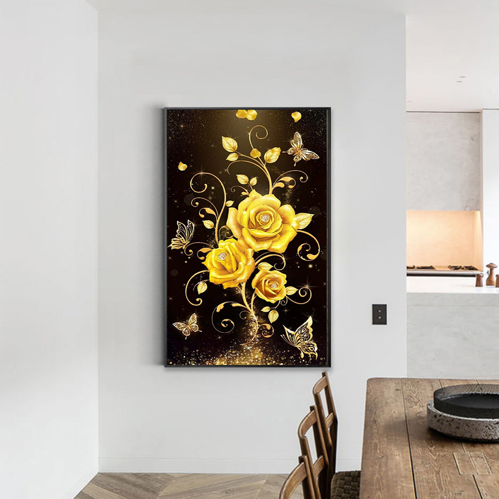 Golden Romantic Rose - Full Round Drill Diamond Painting 40*60CM