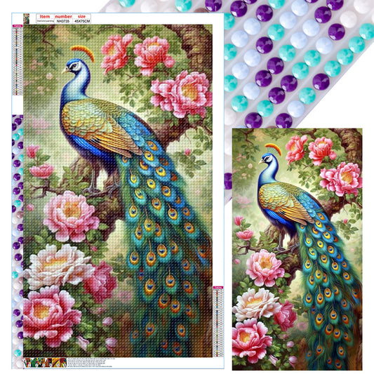 Peony Peacock - Full Round Drill Diamond Painting 45*75CM