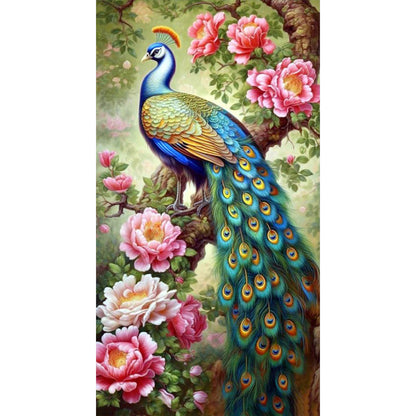 Peony Peacock - Full Round Drill Diamond Painting 45*75CM
