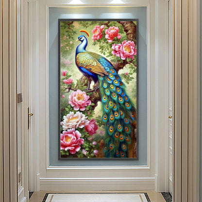 Peony Peacock - Full Round Drill Diamond Painting 45*75CM