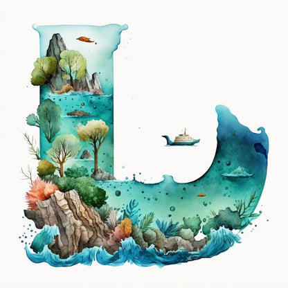 Blue Ocean Love Calligraphy And Painting - Full Round Drill Diamond Painting 30*30CM