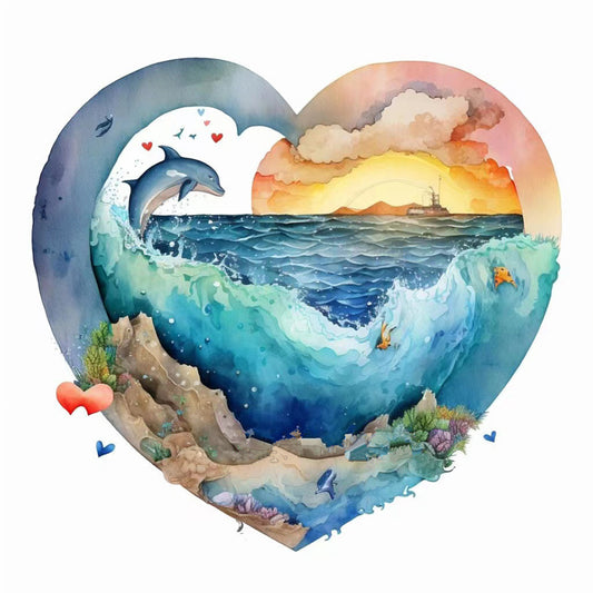 Blue Ocean Love Calligraphy And Painting - Full Round Drill Diamond Painting 30*30CM