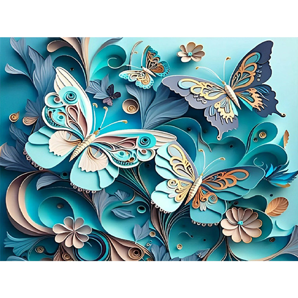 Embossed 3D Blue Butterfly - Full Round Drill Diamond Painting 40*30CM