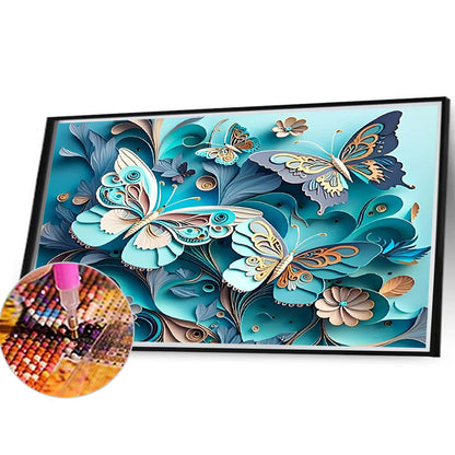 Embossed 3D Blue Butterfly - Full Round Drill Diamond Painting 40*30CM