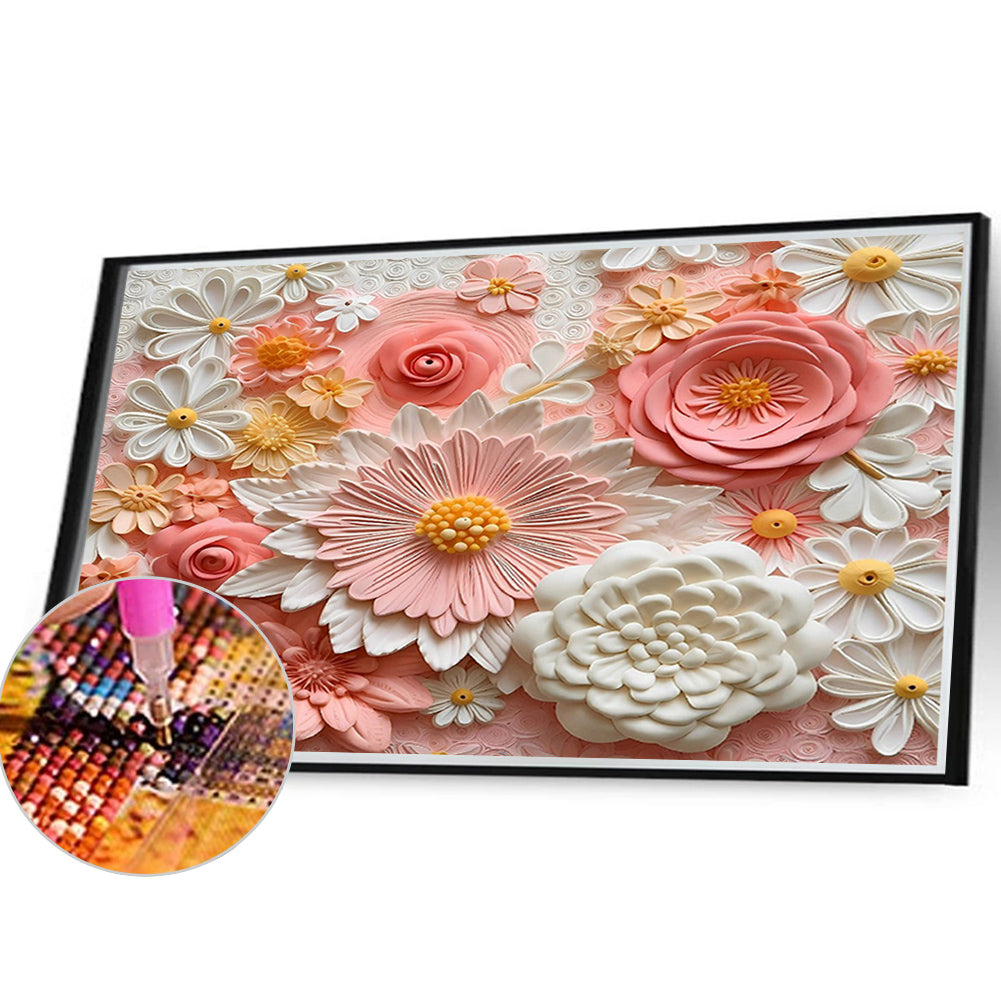 Embossed 3D Pink Flower - Full Round Drill Diamond Painting 40*30CM