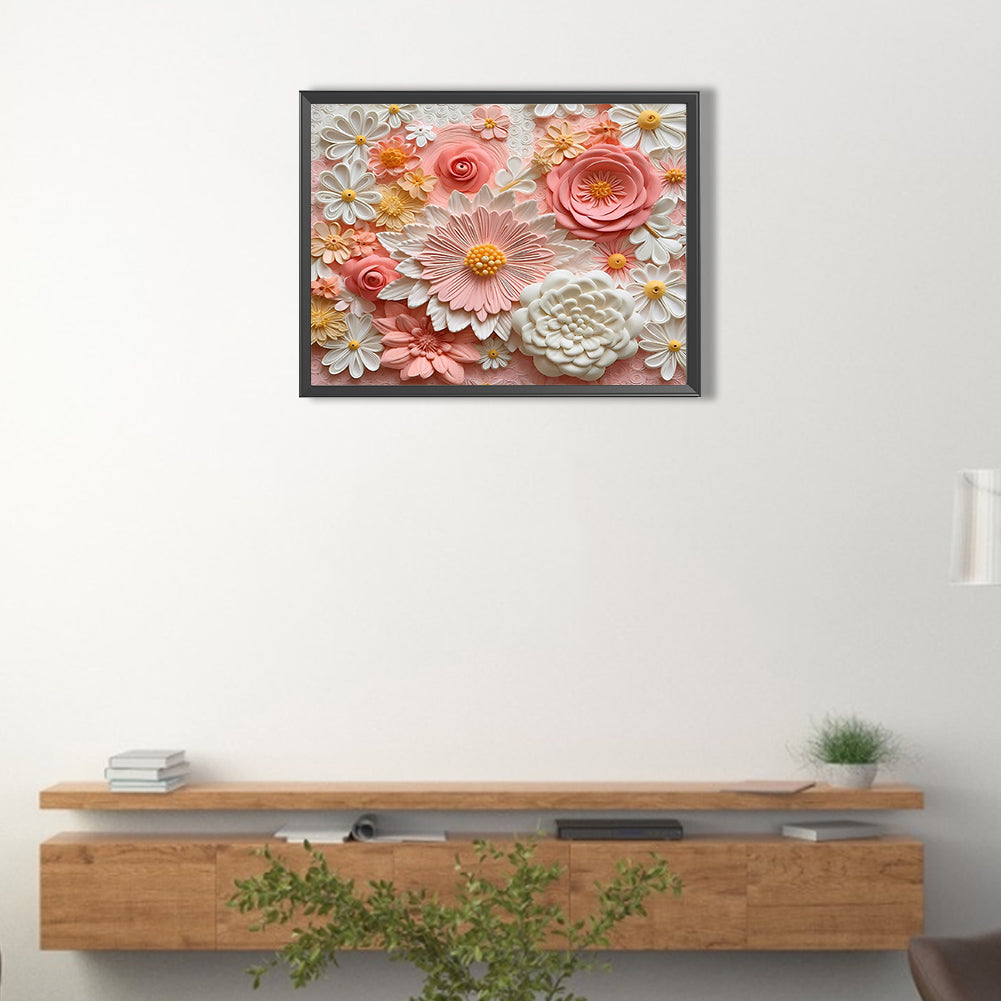 Embossed 3D Pink Flower - Full Round Drill Diamond Painting 40*30CM