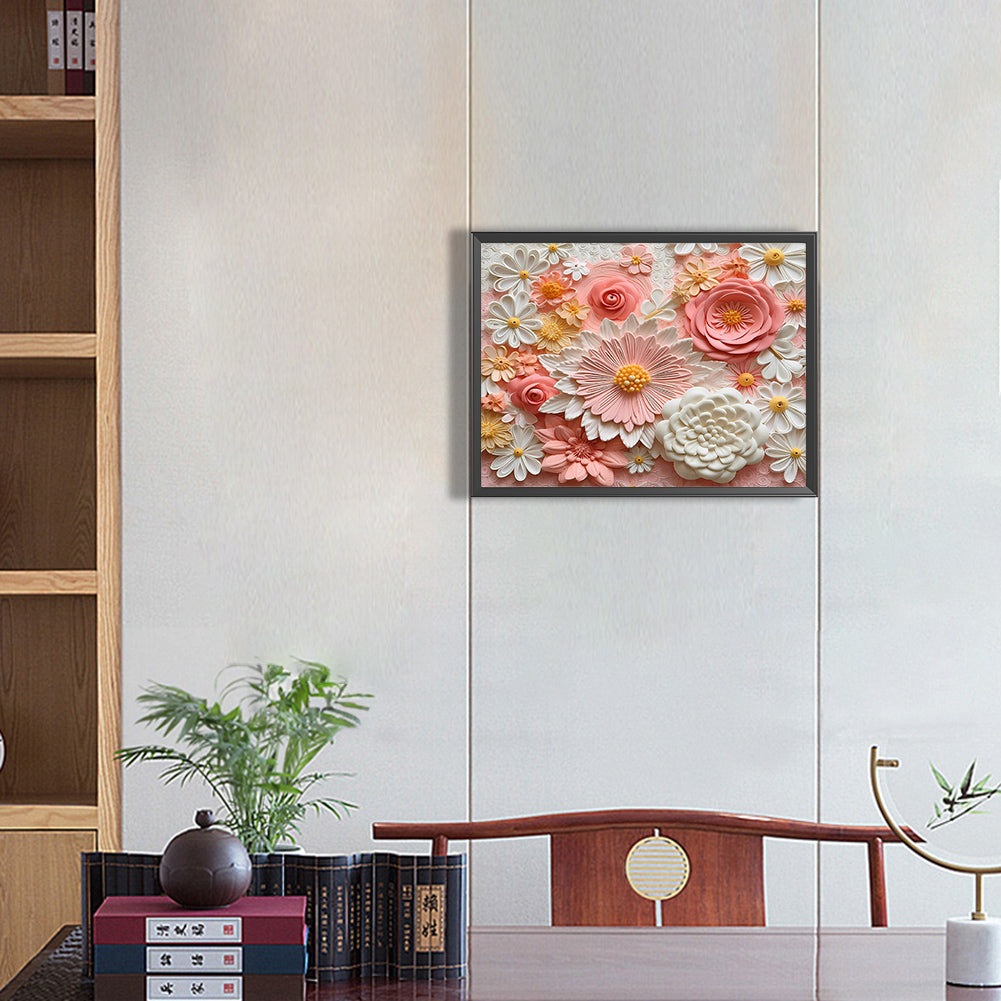 Embossed 3D Pink Flower - Full Round Drill Diamond Painting 40*30CM