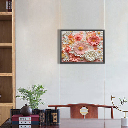 Embossed 3D Pink Flower - Full Round Drill Diamond Painting 40*30CM