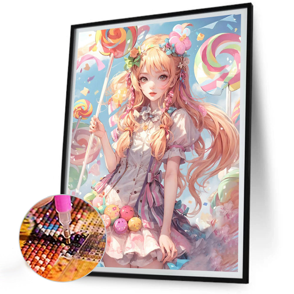 Candy Manga Girl - Full Round Drill Diamond Painting 30*40CM