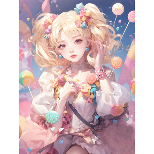 Candy Manga Girl - Full Round Drill Diamond Painting 30*40CM