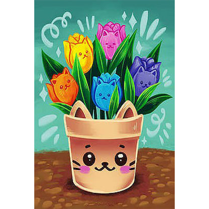 Cartoon Flowerpot - Full Round Drill Diamond Painting 40*50CM