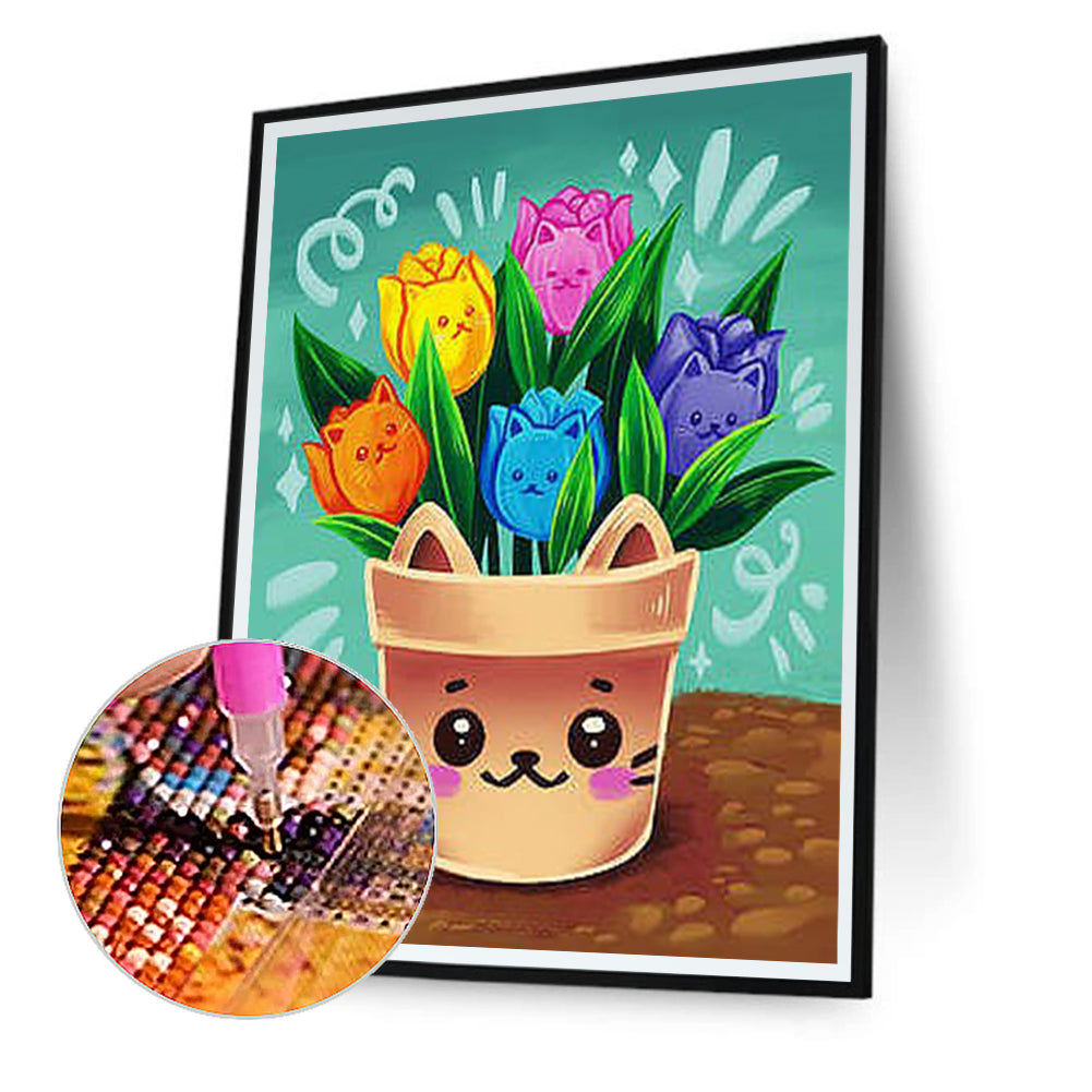 Cartoon Flowerpot - Full Round Drill Diamond Painting 40*50CM