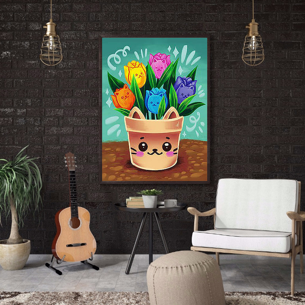 Cartoon Flowerpot - Full Round Drill Diamond Painting 40*50CM