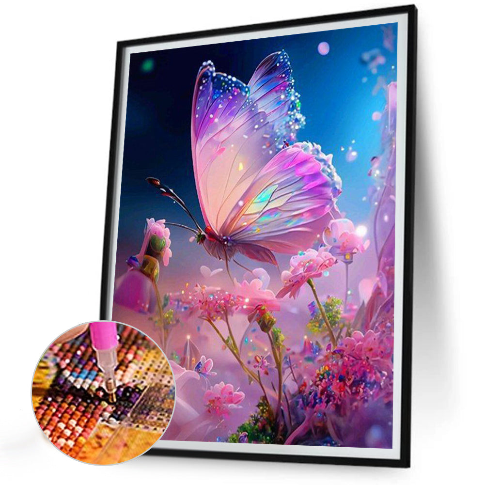 Pink Butterfly - Full Round Drill Diamond Painting 30*40CM