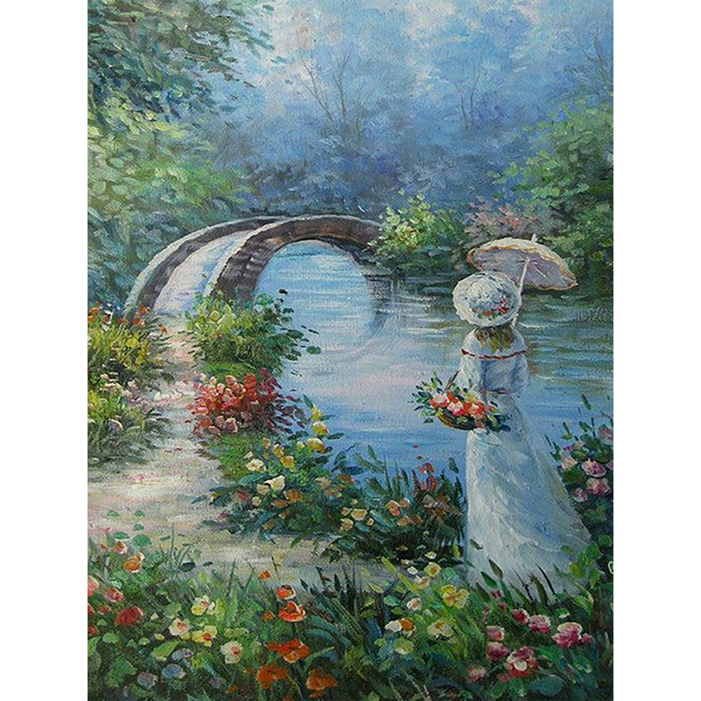 Oil Painting Flower Picking Woman - Full Round Drill Diamond Painting 40*50CM