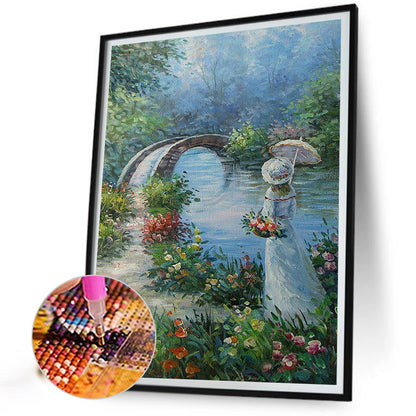 Oil Painting Flower Picking Woman - Full Round Drill Diamond Painting 40*50CM