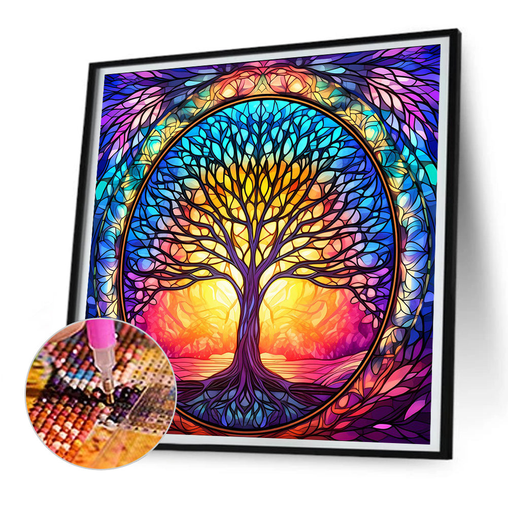 Tree Art Glass Painting - Full Round Drill Diamond Painting 30*30CM