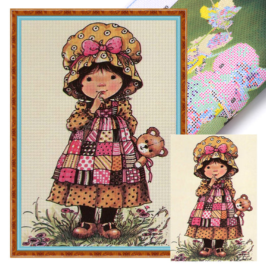 Girl And Bear - 11CT Stamped Cross Stitch 50*70CM
