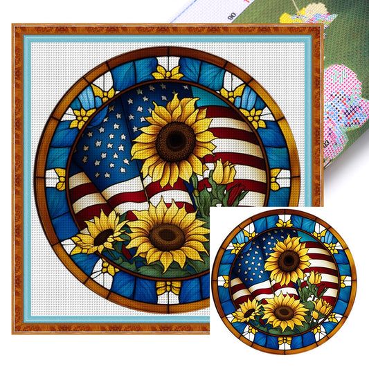 Glass Painting - Sunflower - 11CT Stamped Cross Stitch 40*40CM