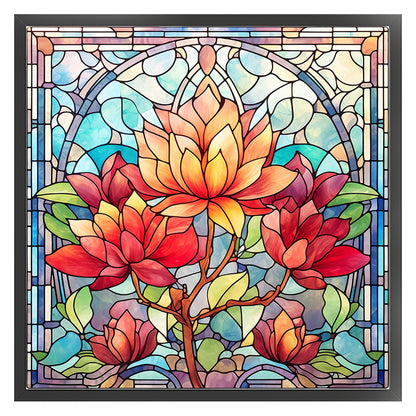 Glass Painting-Flowers - 11CT Stamped Cross Stitch 40*40CM