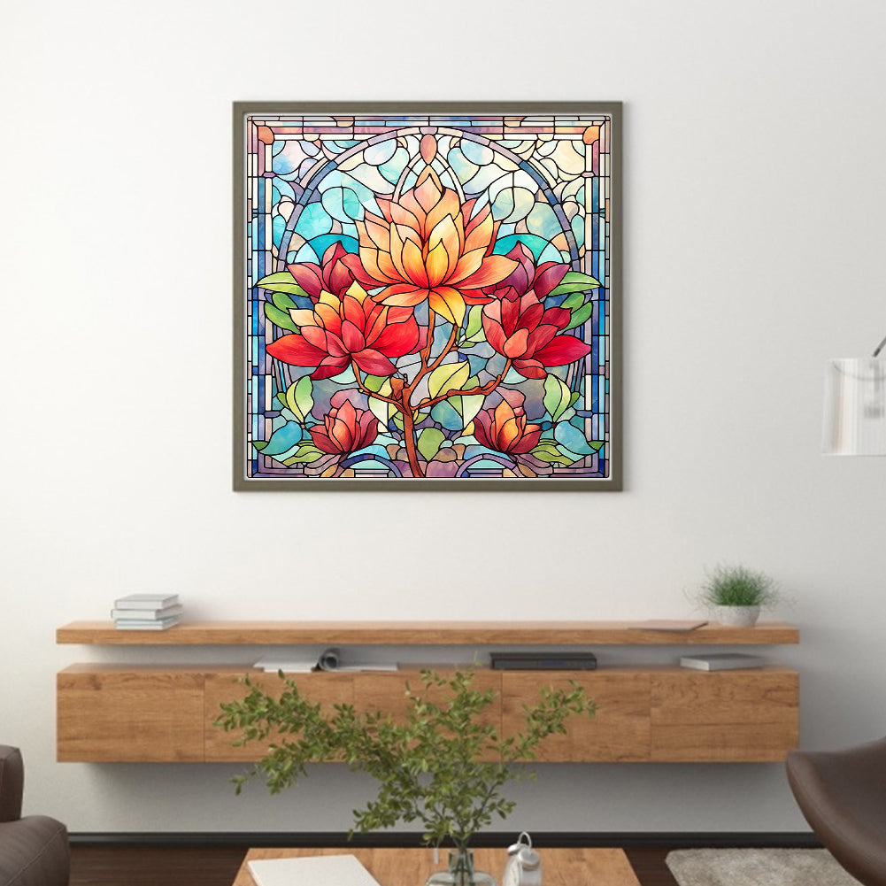 Glass Painting-Flowers - 11CT Stamped Cross Stitch 40*40CM