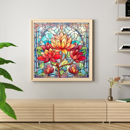 Glass Painting-Flowers - 11CT Stamped Cross Stitch 40*40CM