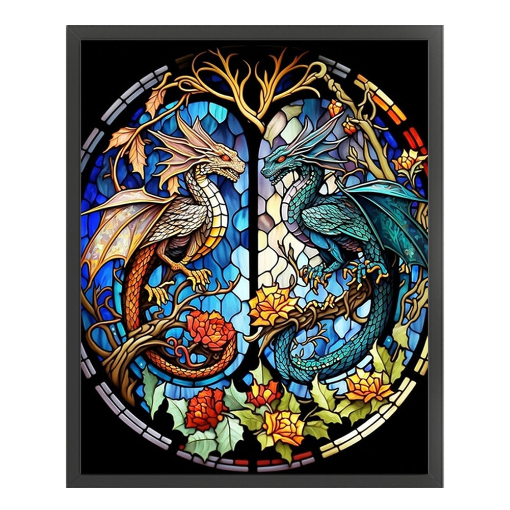 Glass Painting-Shuanglong - 14CT Stamped Cross Stitch 50*60CM