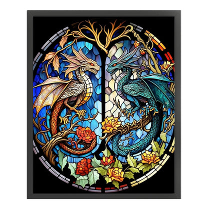 Glass Painting-Shuanglong - 14CT Stamped Cross Stitch 50*60CM