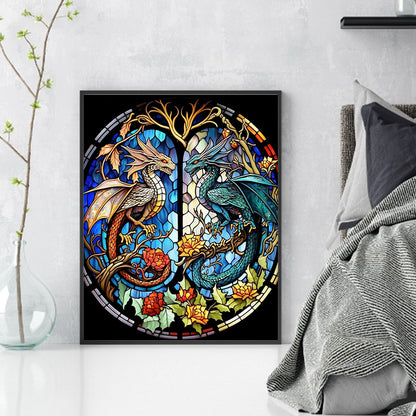 Glass Painting-Shuanglong - 14CT Stamped Cross Stitch 50*60CM