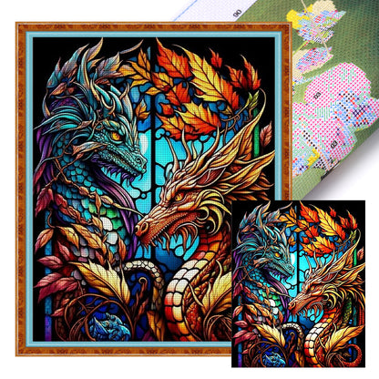 Glass Painting-Shuanglong - 14CT Stamped Cross Stitch 50*60CM