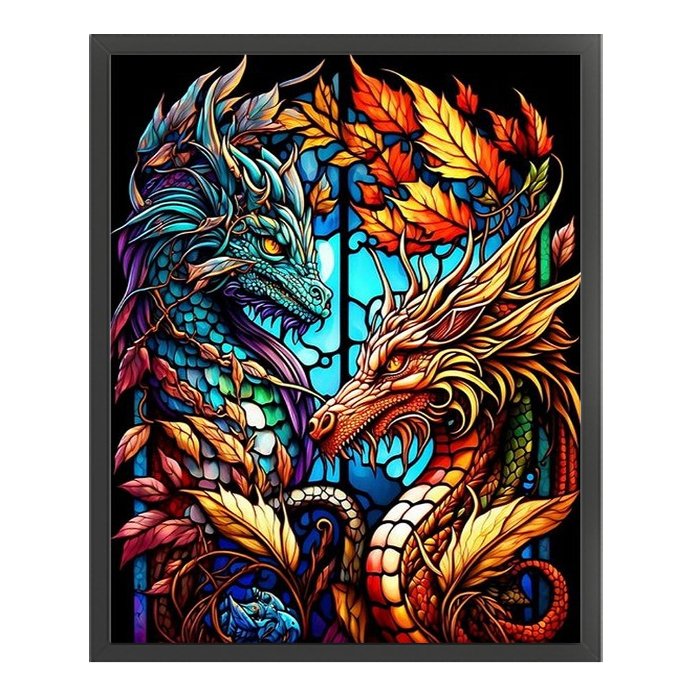 Glass Painting-Shuanglong - 14CT Stamped Cross Stitch 50*60CM