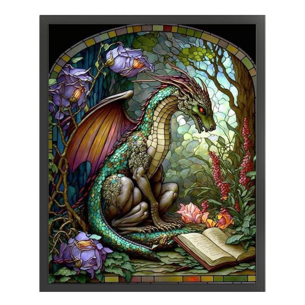 Glass Painting-Pterodactyl Reading A Book - 14CT Stamped Cross Stitch 45*55CM