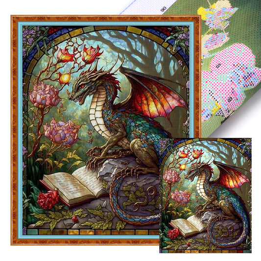 Glass Painting-Pterodactyl Reading A Book - 14CT Stamped Cross Stitch 45*55CM