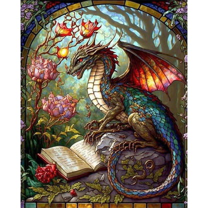 Glass Painting-Pterodactyl Reading A Book - 14CT Stamped Cross Stitch 45*55CM