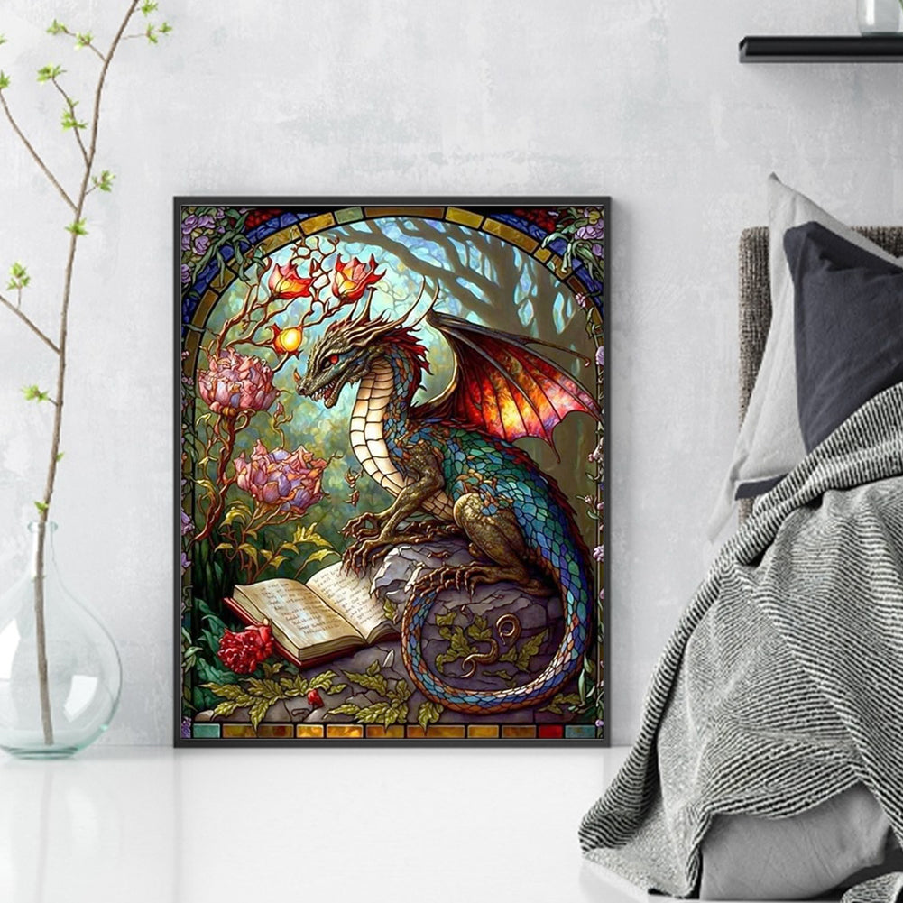 Glass Painting-Pterodactyl Reading A Book - 14CT Stamped Cross Stitch 45*55CM