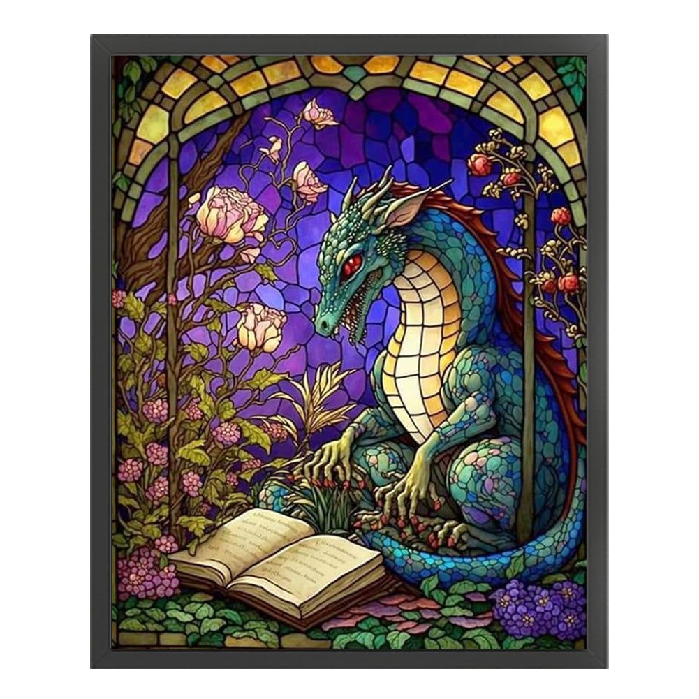 Glass Painting-Pterodactyl Reading A Book - 14CT Stamped Cross Stitch 45*55CM