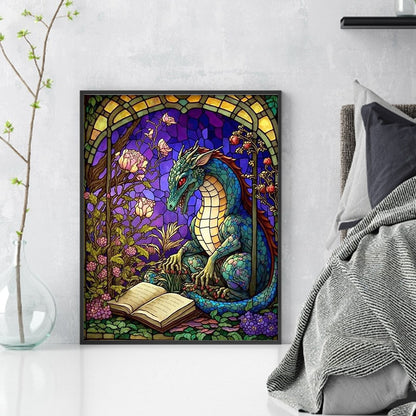 Glass Painting-Pterodactyl Reading A Book - 14CT Stamped Cross Stitch 45*55CM