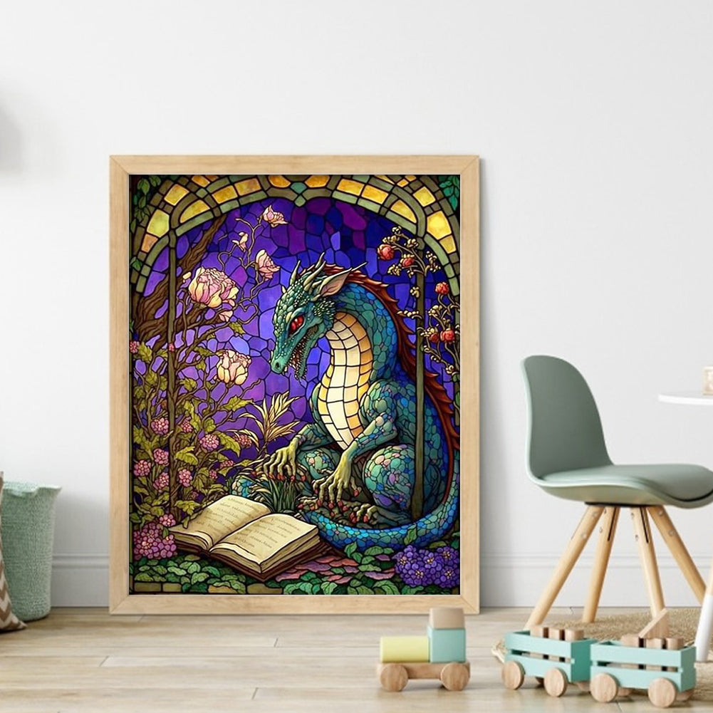 Glass Painting-Pterodactyl Reading A Book - 14CT Stamped Cross Stitch 45*55CM