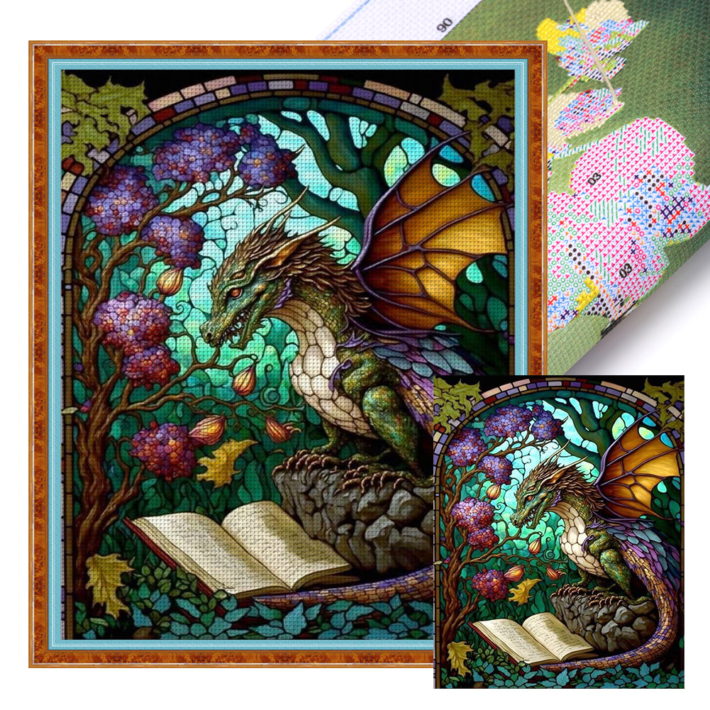 Glass Painting-Pterodactyl Reading A Book - 14CT Stamped Cross Stitch 45*55CM