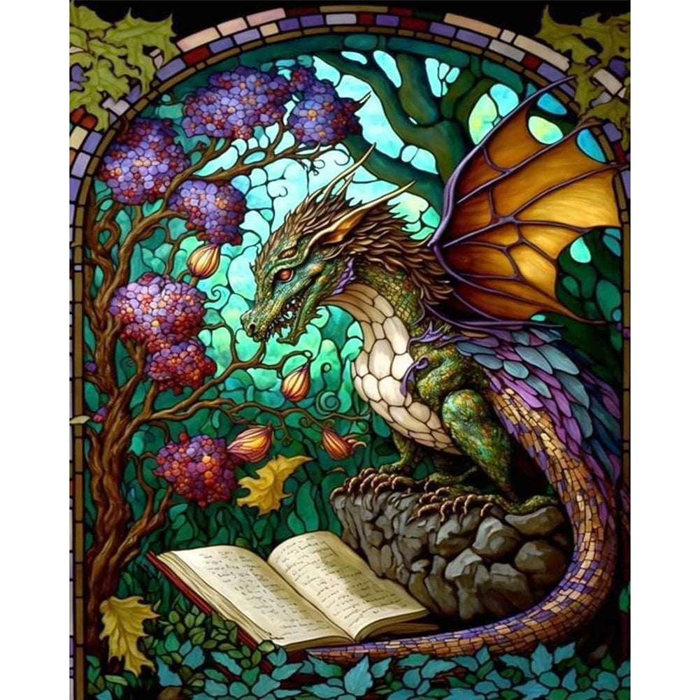 Glass Painting-Pterodactyl Reading A Book - 14CT Stamped Cross Stitch 45*55CM