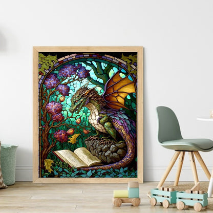 Glass Painting-Pterodactyl Reading A Book - 14CT Stamped Cross Stitch 45*55CM