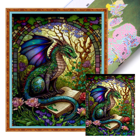 Glass Painting-Pterodactyl Reading A Book - 14CT Stamped Cross Stitch 45*55CM